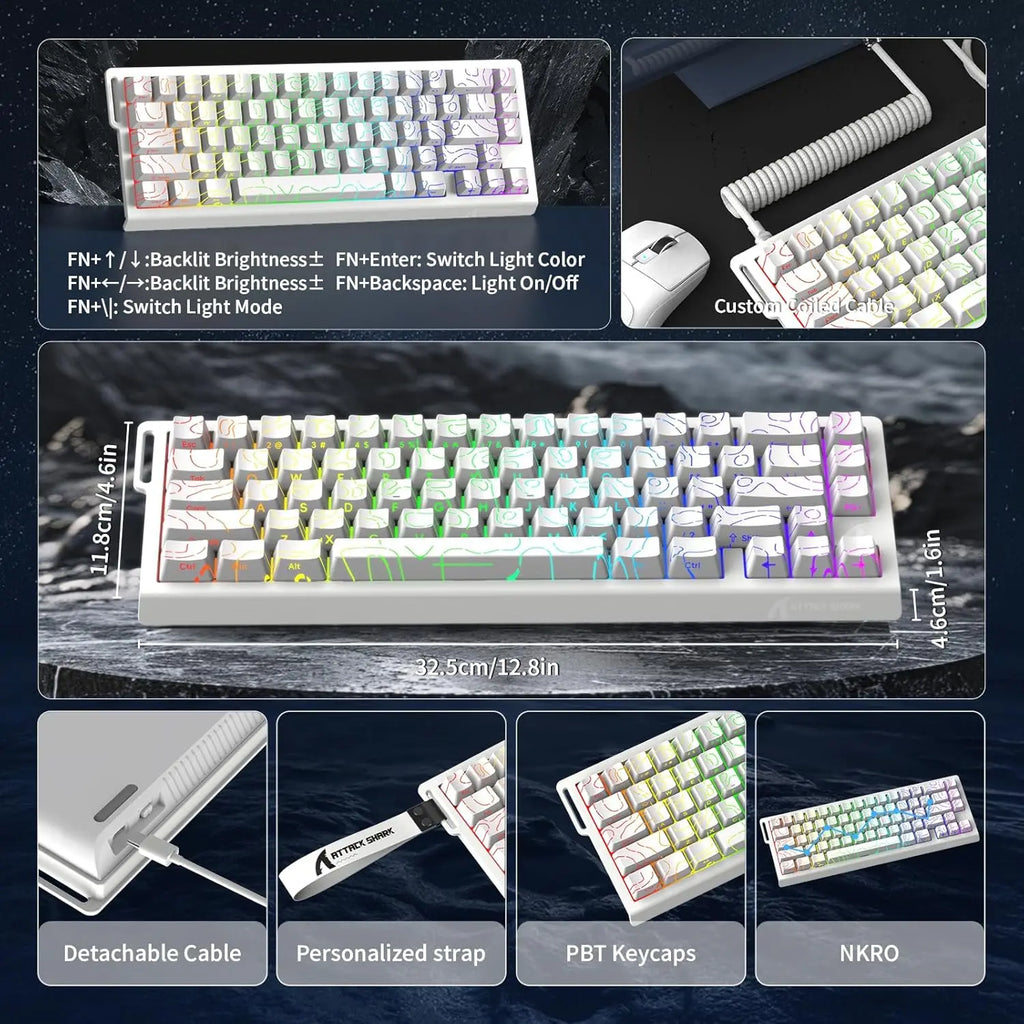 ATTACK SHARK X68HE 60% Rapid Trigger Magnetic Switch Wired Mechanical Keyboard, 0.01mm Adjustable Actuation, 8000Hz,RGB