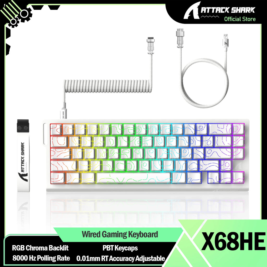 ATTACK SHARK X68HE 60% Rapid Trigger Magnetic Switch Wired Mechanical Keyboard, 0.01mm Adjustable Actuation, 8000Hz,RGB